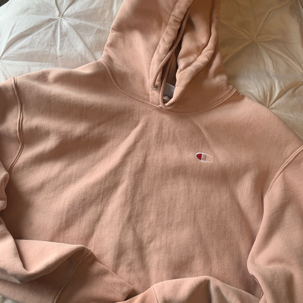 baby pink cropped champion hoodie